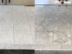 Before and after results of professional granite cleaning and sealing removing stains and restoring a granite surface